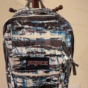 JanSport Backpack Blue/Black Abstract Print NEW Without Tags